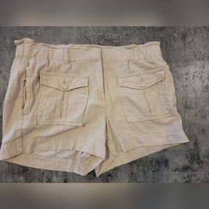 Loft Ann Taylor linen blend medium cargo brown women shorts hook khaki light